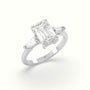 Emerald Cut Diamond Trilogy Engagement Ring — White Gold