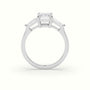 Emerald Cut Diamond Trilogy Engagement Ring — White Gold