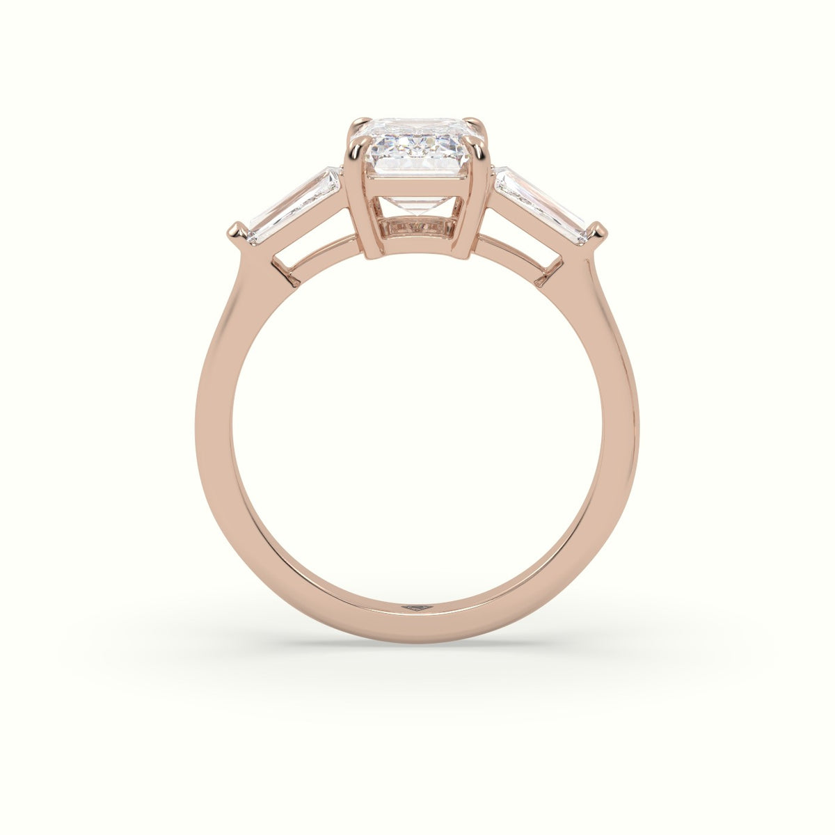 Emerald Cut Diamond Trilogy Engagement Ring — Rose Gold