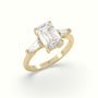 Emerald Cut Diamond Trilogy Engagement Ring — Yellow Gold