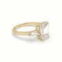 Emerald Cut Diamond Trilogy Engagement Ring — Yellow Gold