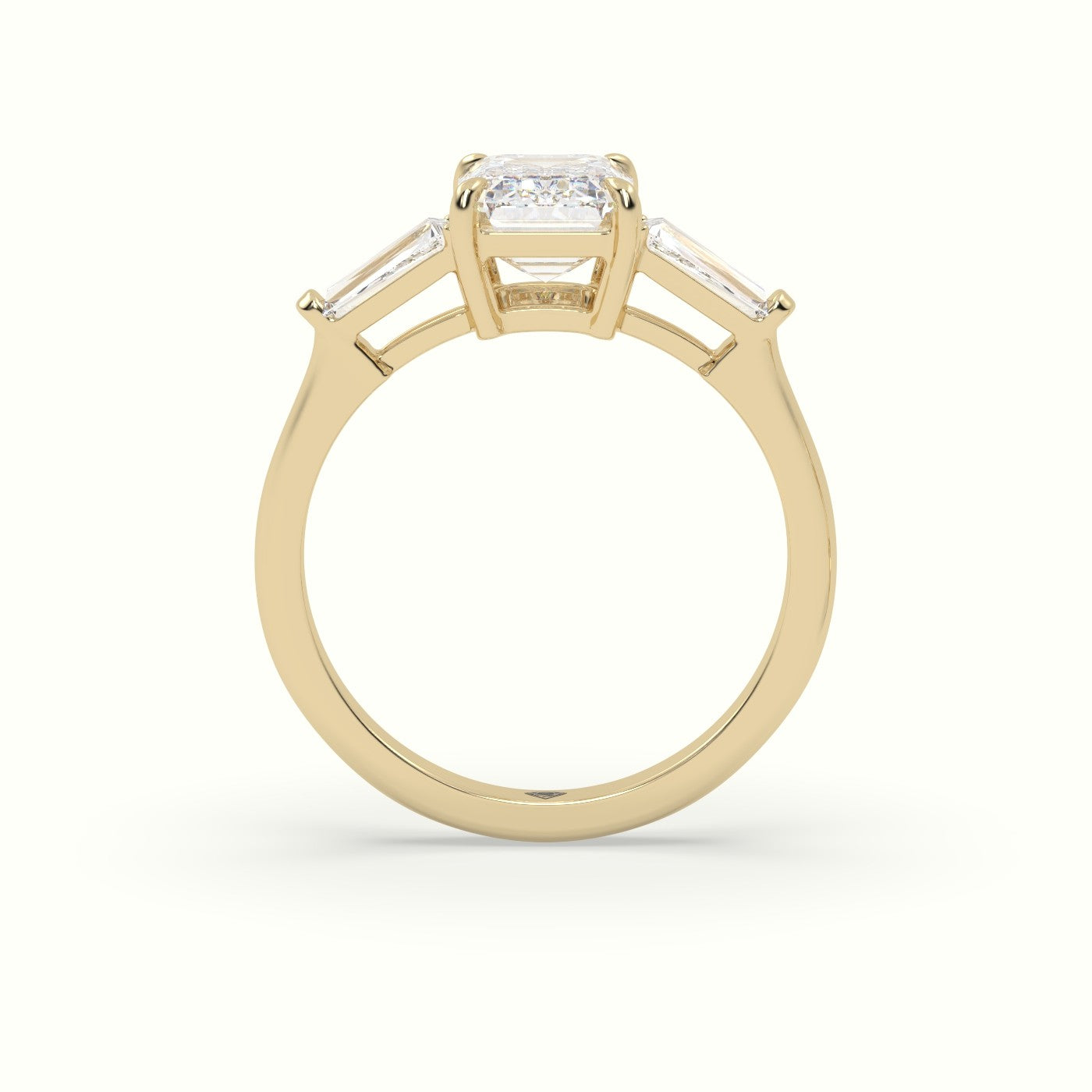 Emerald Cut Diamond Trilogy Engagement Ring — Yellow Gold
