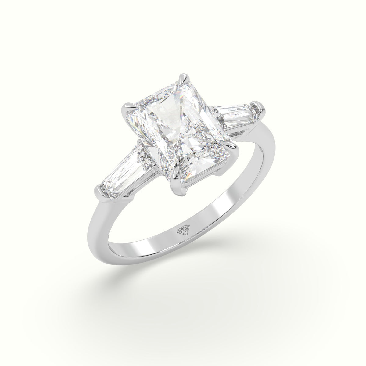 Radiant Cut Trilogy Engagement Ring — White Gold