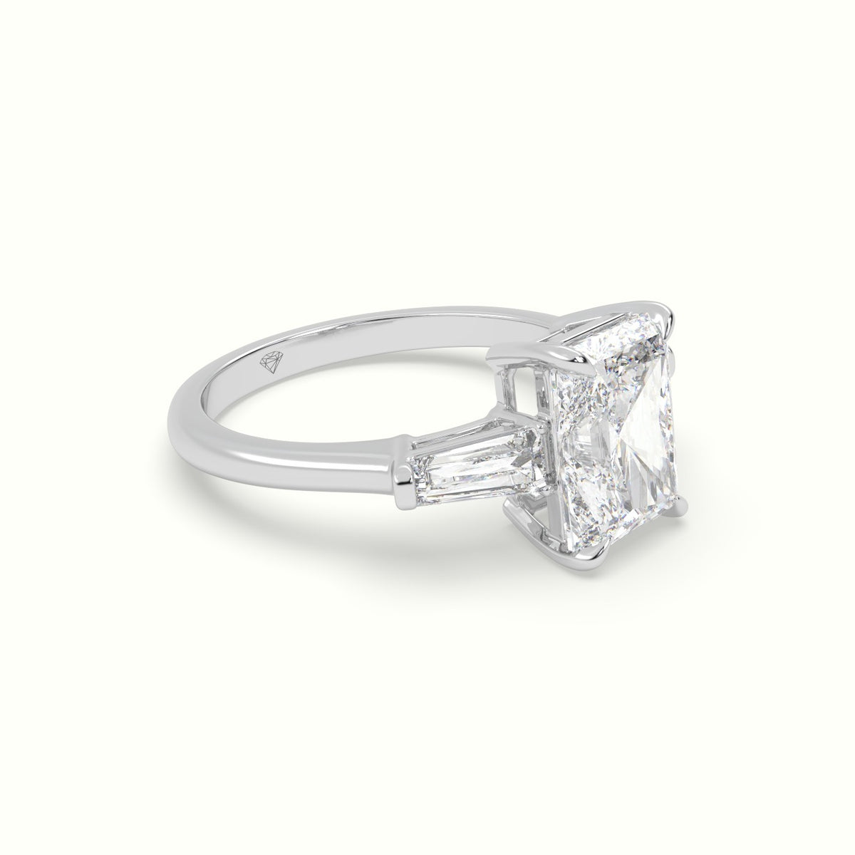Radiant Cut Trilogy Engagement Ring — White Gold