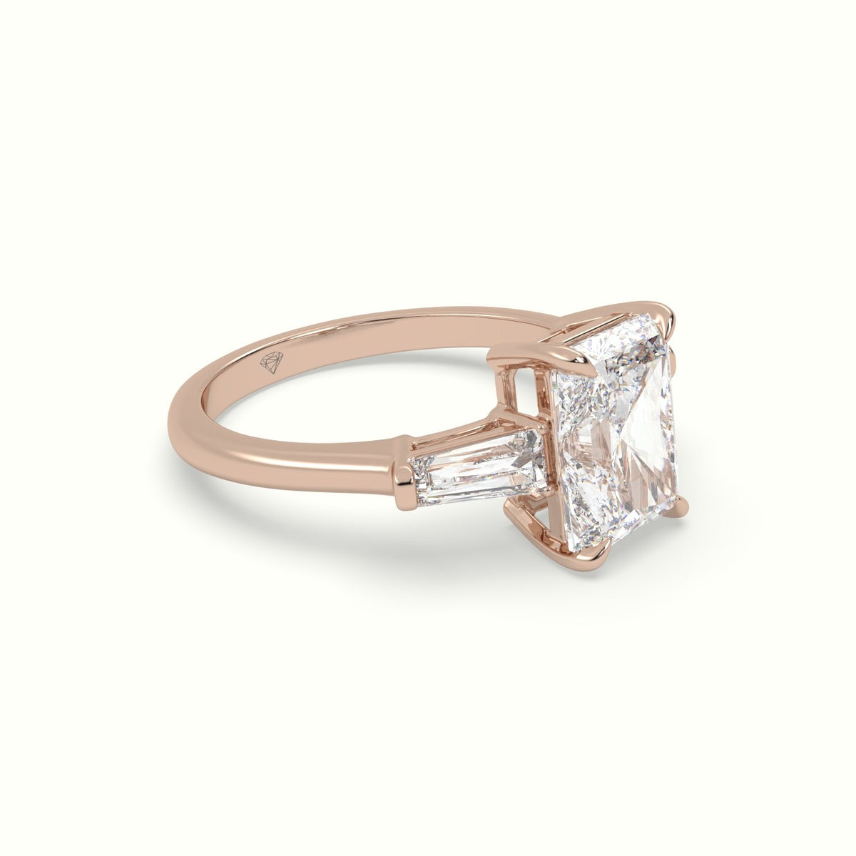 Radiant Cut Trilogy Engagement Ring — Rose Gold