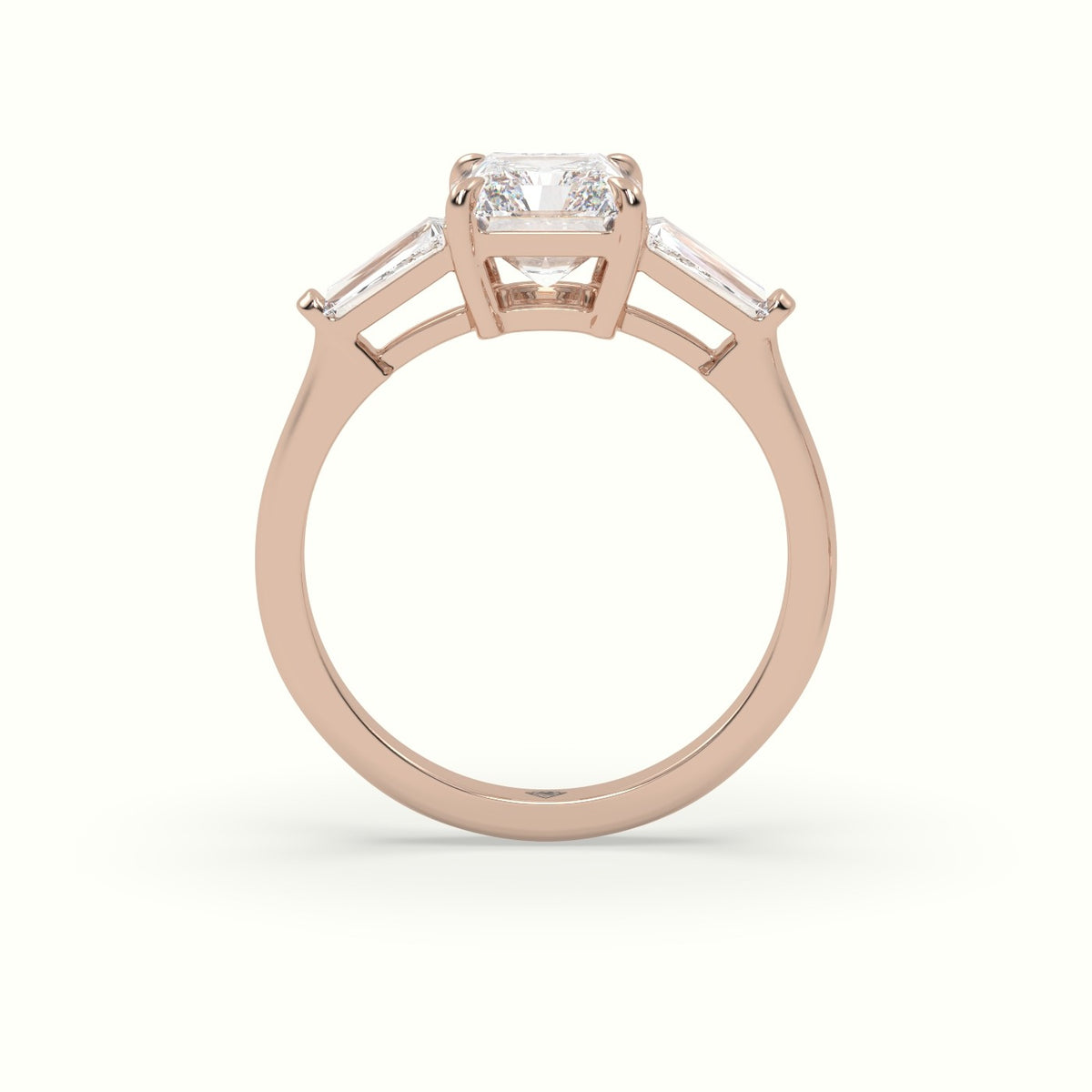Radiant Cut Trilogy Engagement Ring — Rose Gold