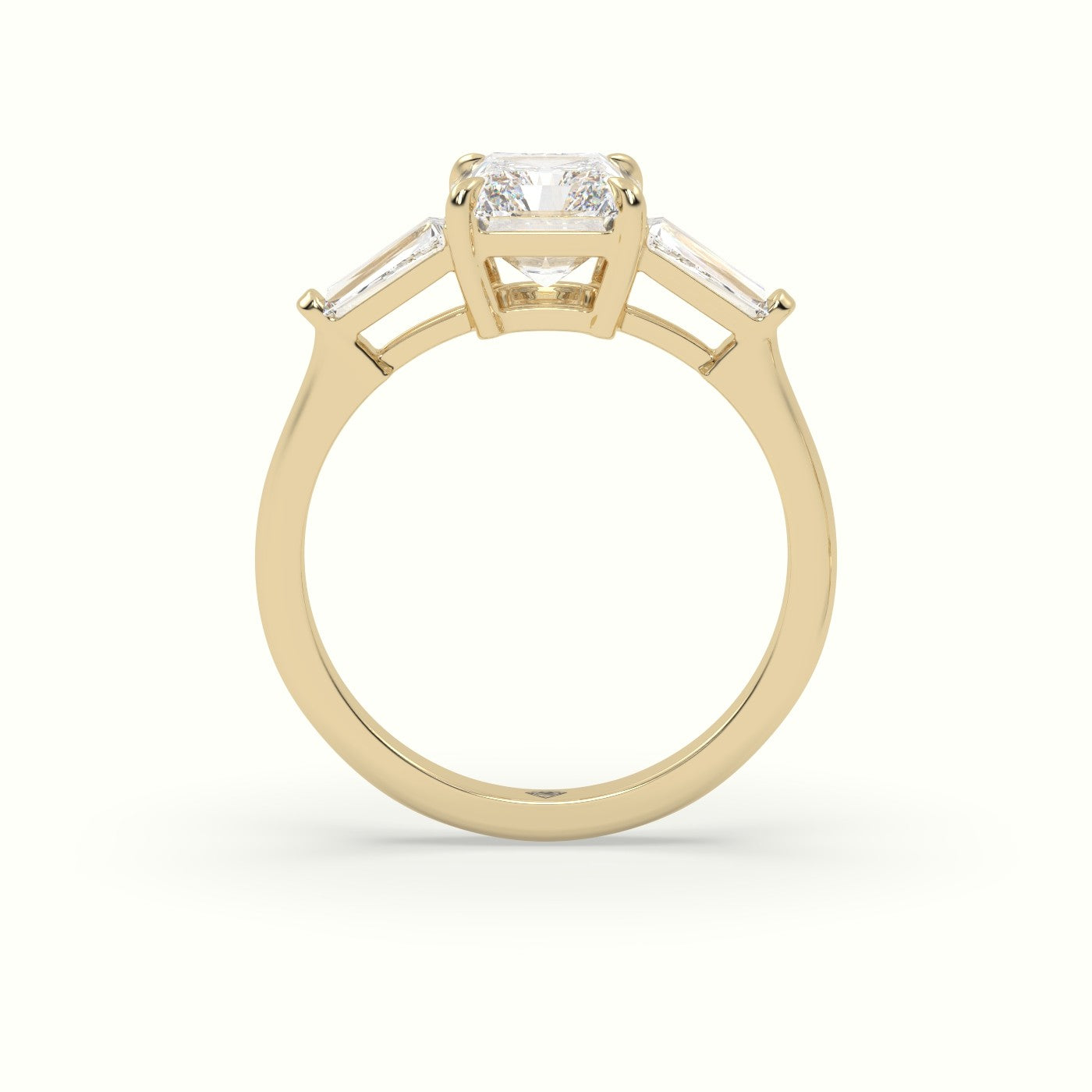 Radiant Cut Trilogy Engagement Ring — Yellow Gold