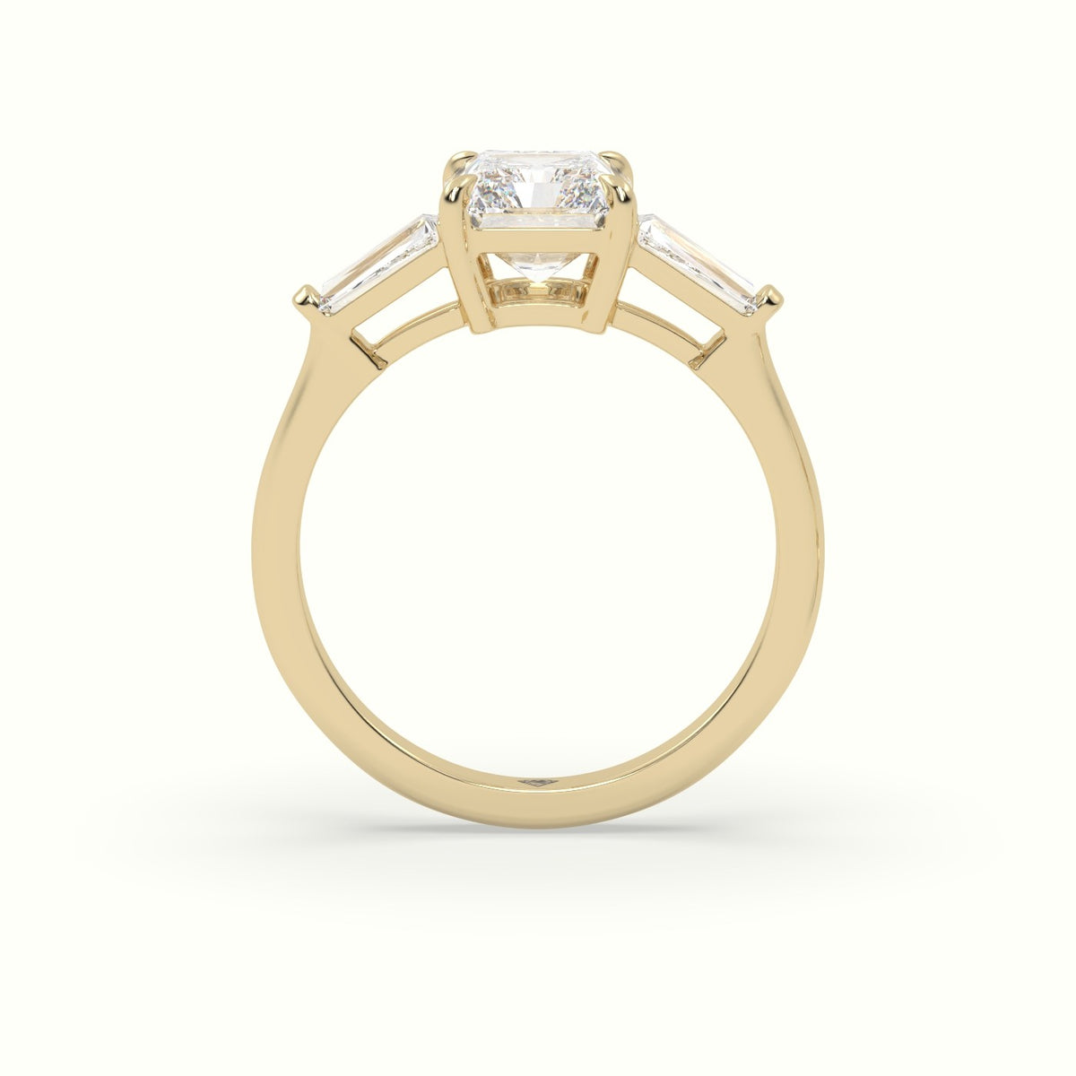 Radiant Cut Trilogy Engagement Ring — Yellow Gold