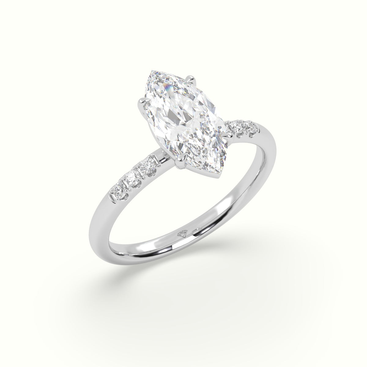 Marquise Cut Diamond Pave Engagement Ring — White Gold