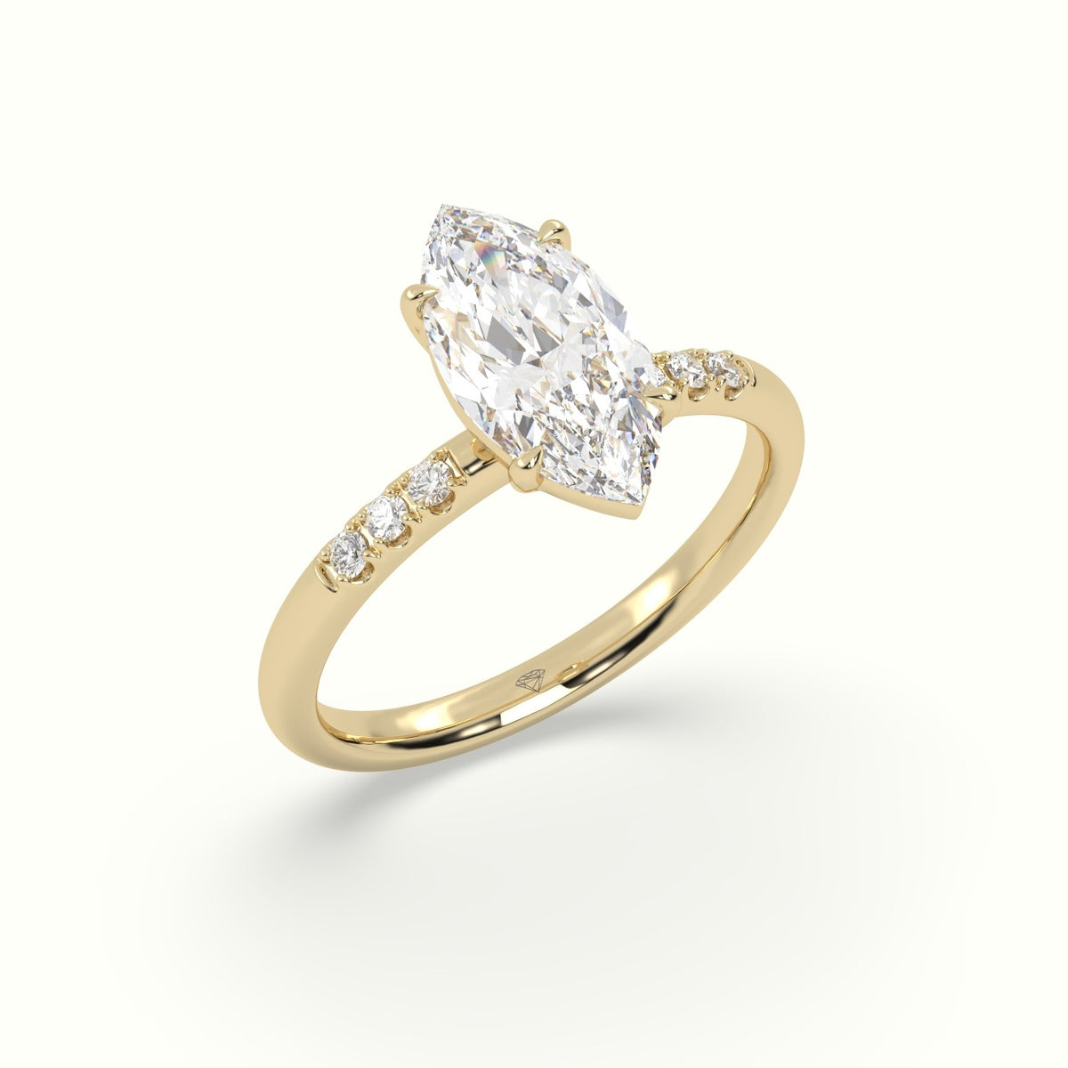 Marquise Cut Diamond Pave Engagement Ring — Yellow Gold
