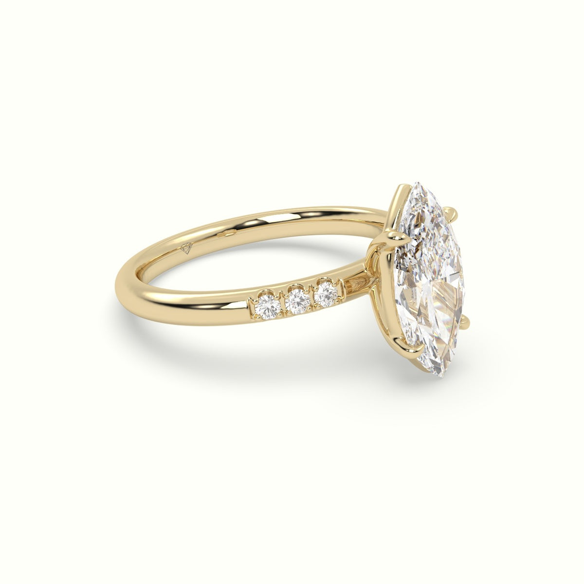 Marquise Cut Diamond Pave Engagement Ring — Yellow Gold