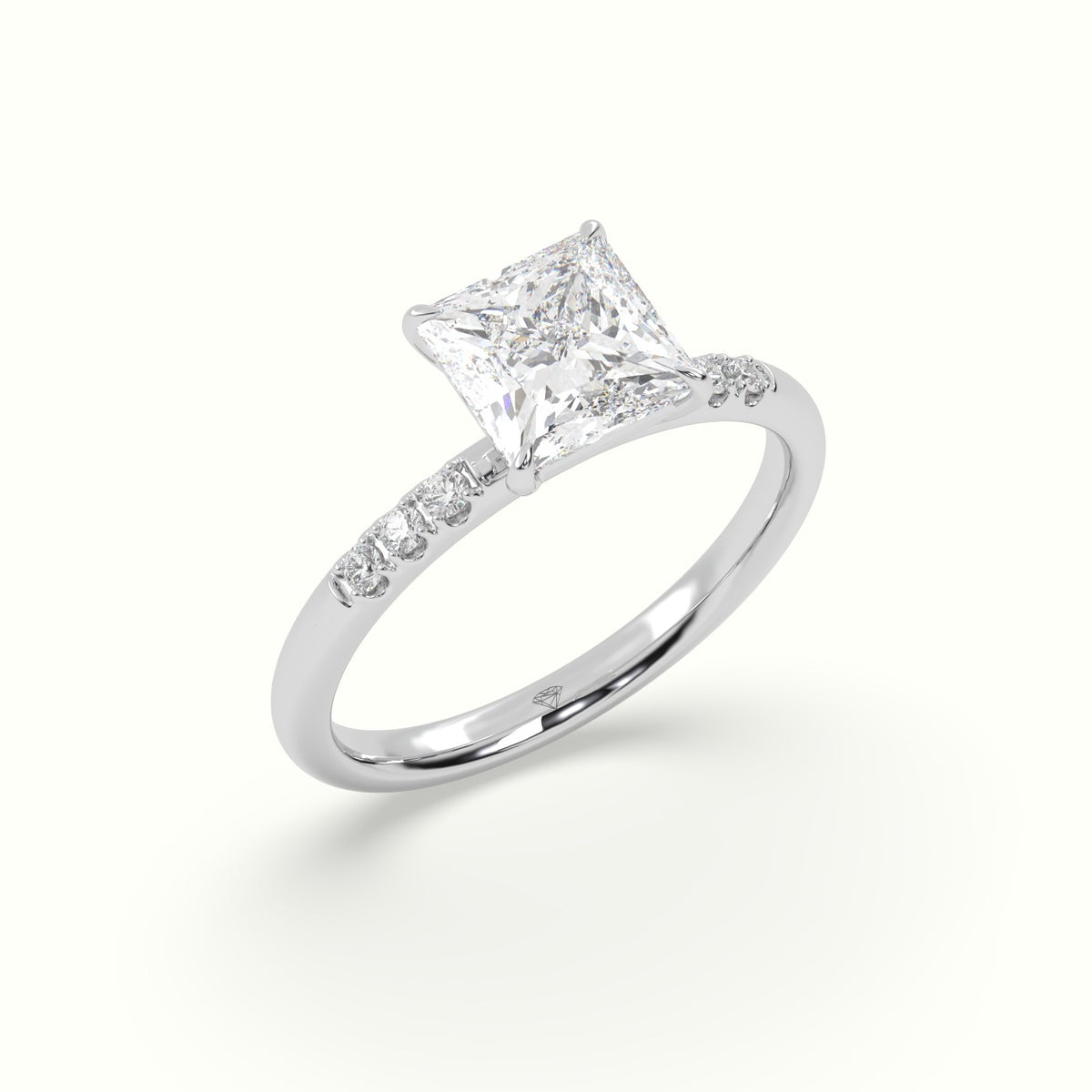 Princess Cut Diamond Pave Engagement Ring — White Gold