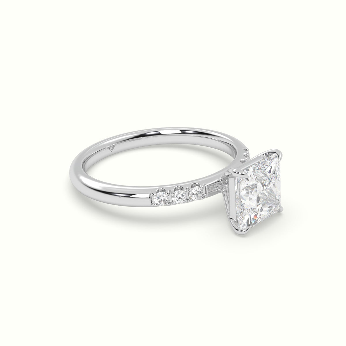 Princess Cut Diamond Pave Engagement Ring — White Gold