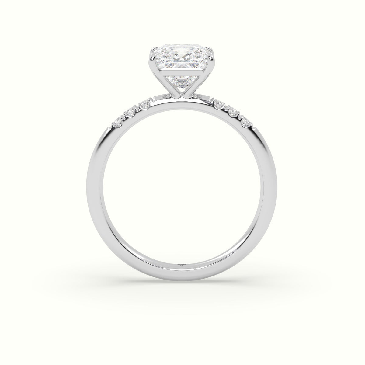 Princess Cut Diamond Pave Engagement Ring — White Gold