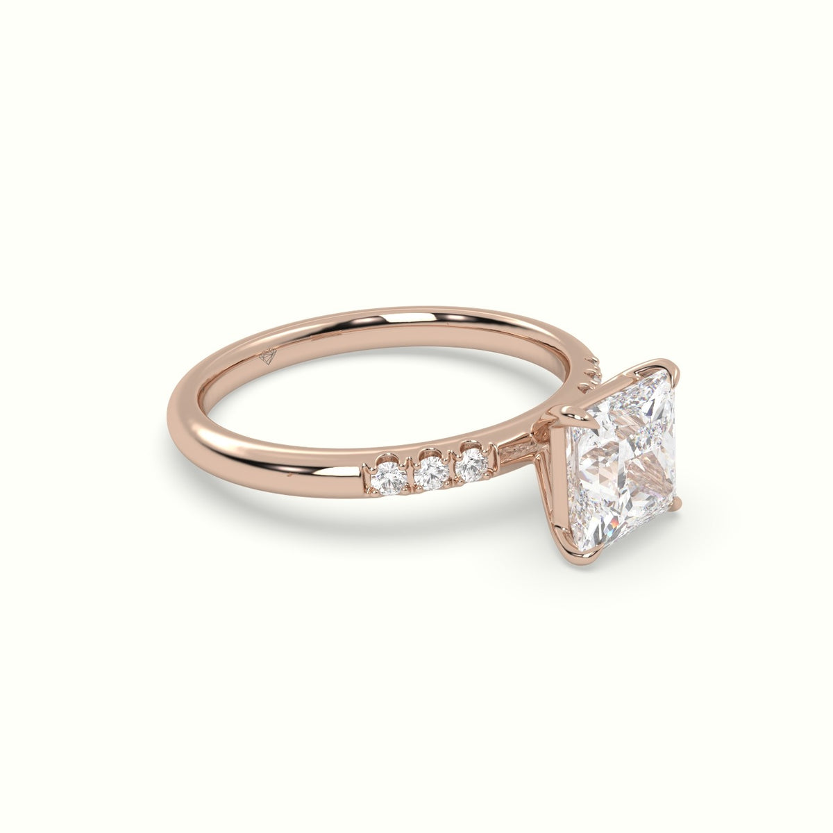 Princess Cut Diamond Pave Engagement Ring — Rose Gold