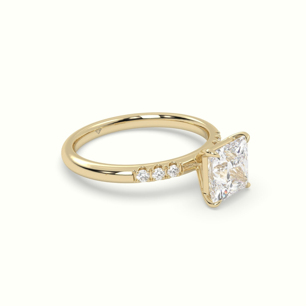 Princess Cut Diamond Pave Engagement Ring — Yellow Gold