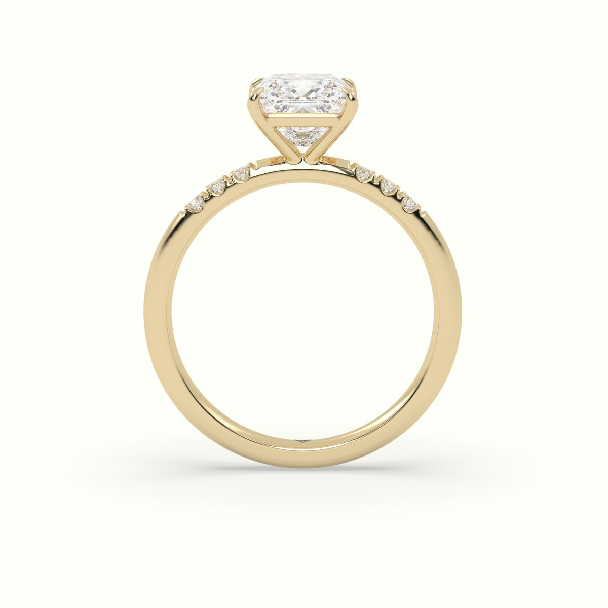 Princess Cut Diamond Pave Engagement Ring — Yellow Gold