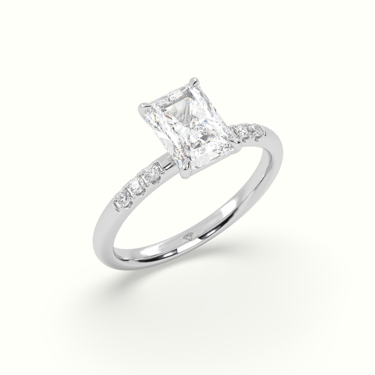 Radiant Cut Diamond Pave Engagement Ring — White Gold