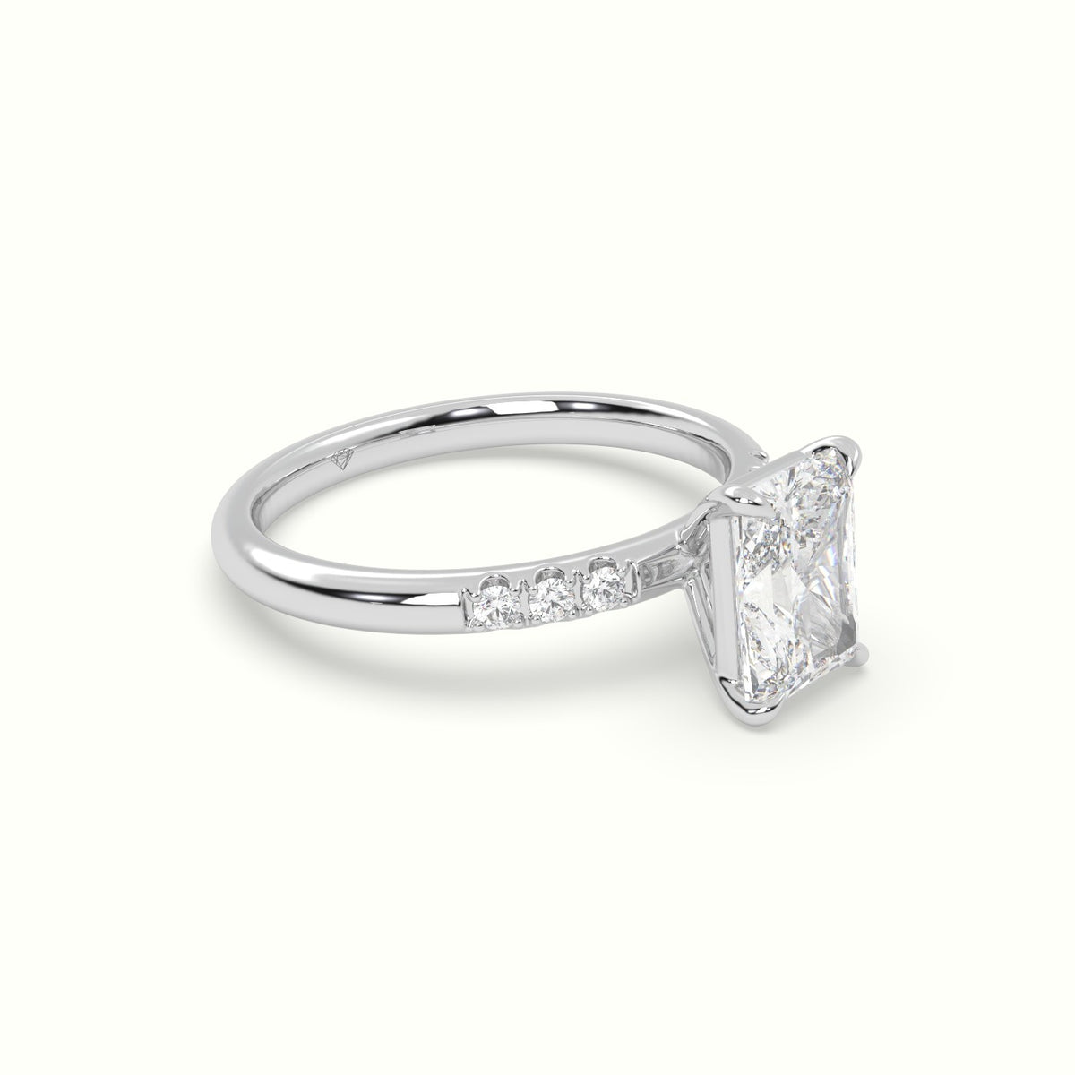 Radiant Cut Diamond Pave Engagement Ring — White Gold