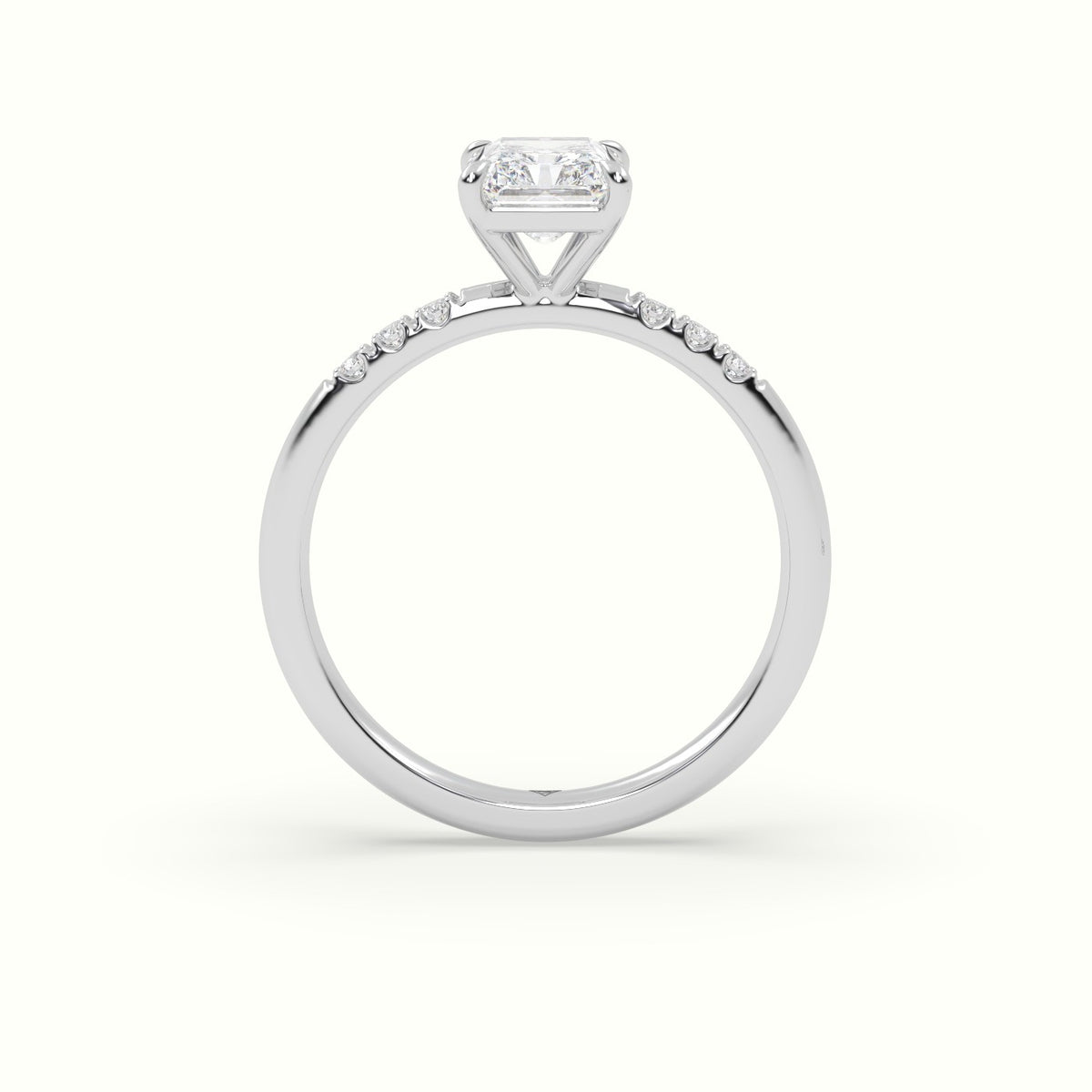 Radiant Cut Diamond Pave Engagement Ring — White Gold