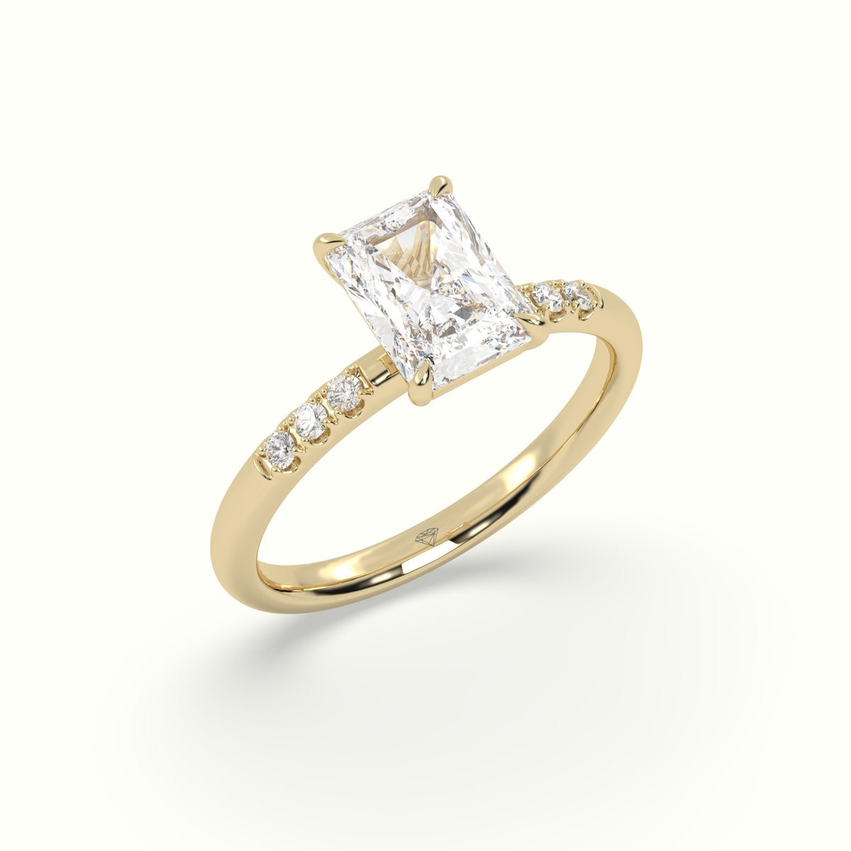 Radiant Cut Diamond Pave Engagement Ring — Yellow Gold