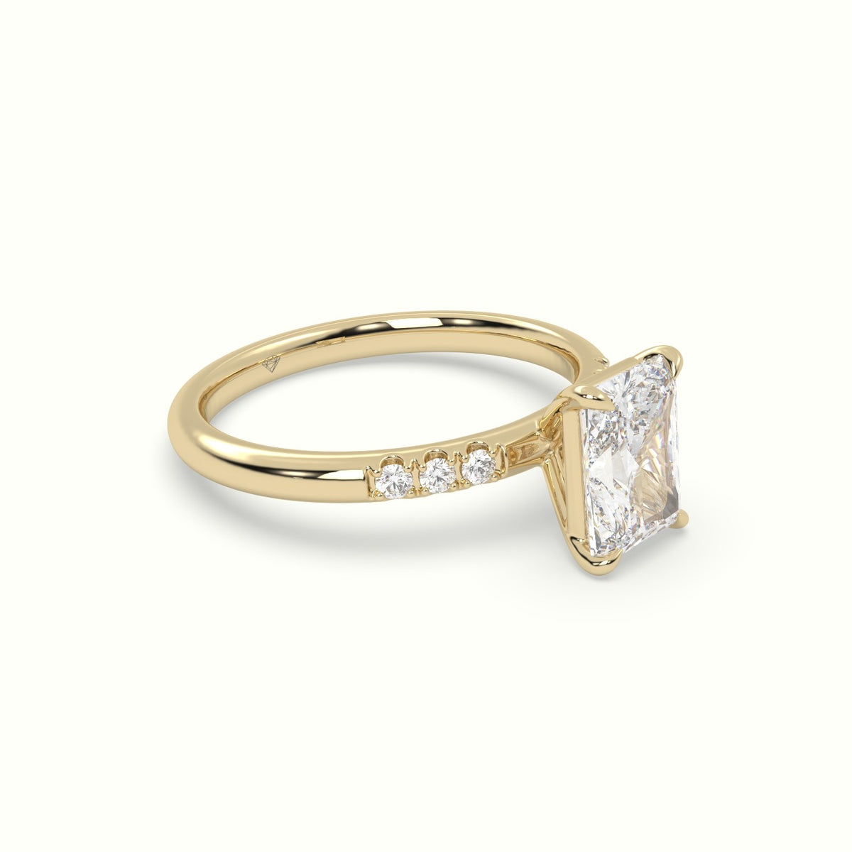 Radiant Cut Diamond Pave Engagement Ring — Yellow Gold