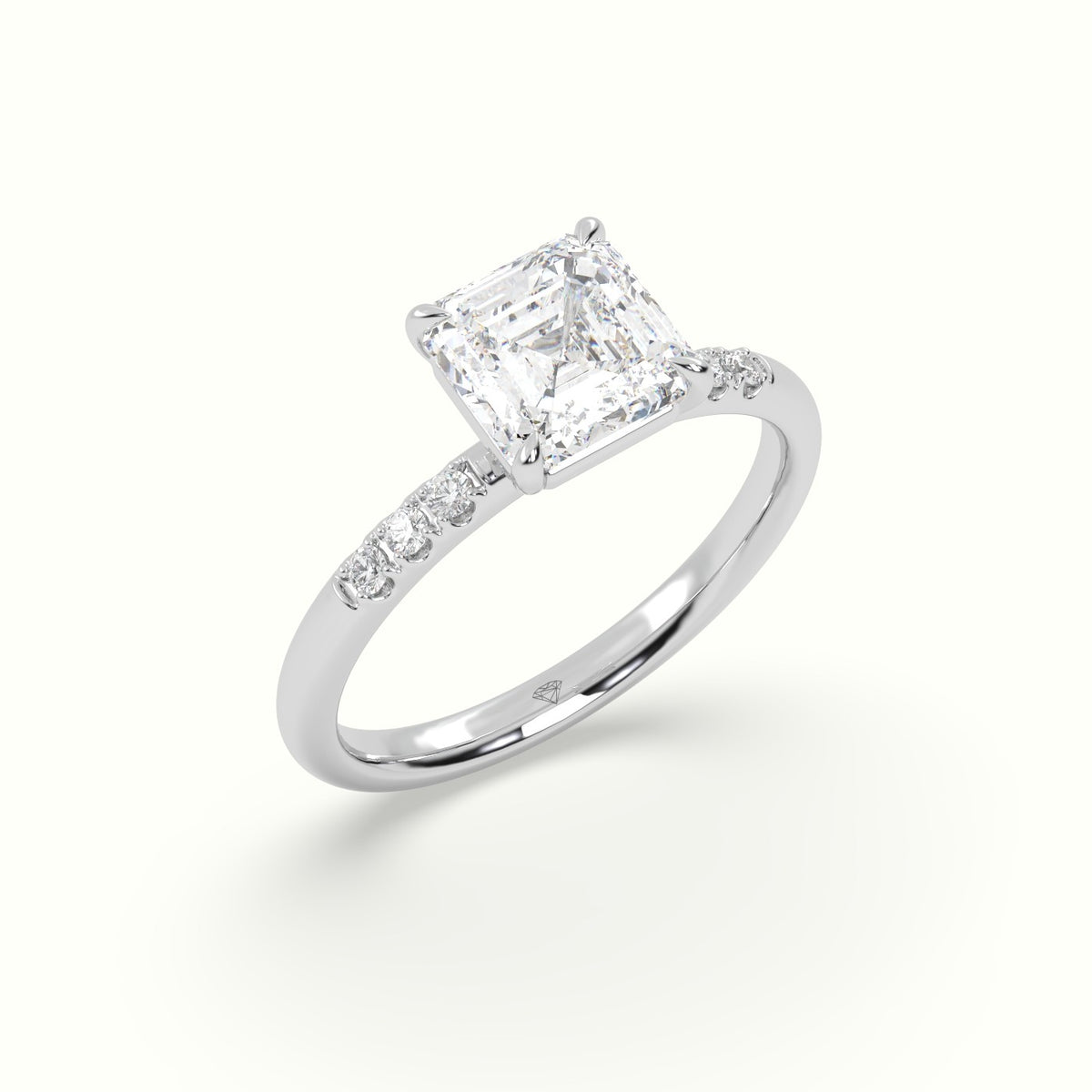 Asscher Cut Diamond Pave Engagement Ring — White Gold