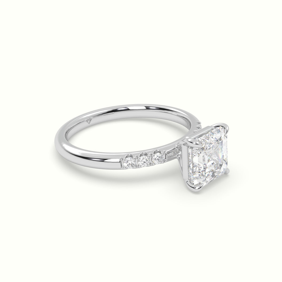 Asscher Cut Diamond Pave Engagement Ring — White Gold