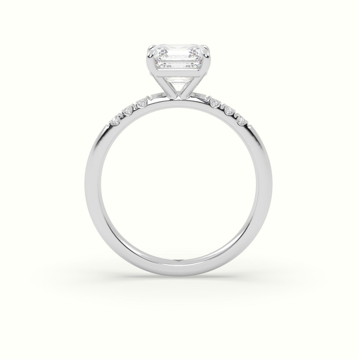 Asscher Cut Diamond Pave Engagement Ring — White Gold