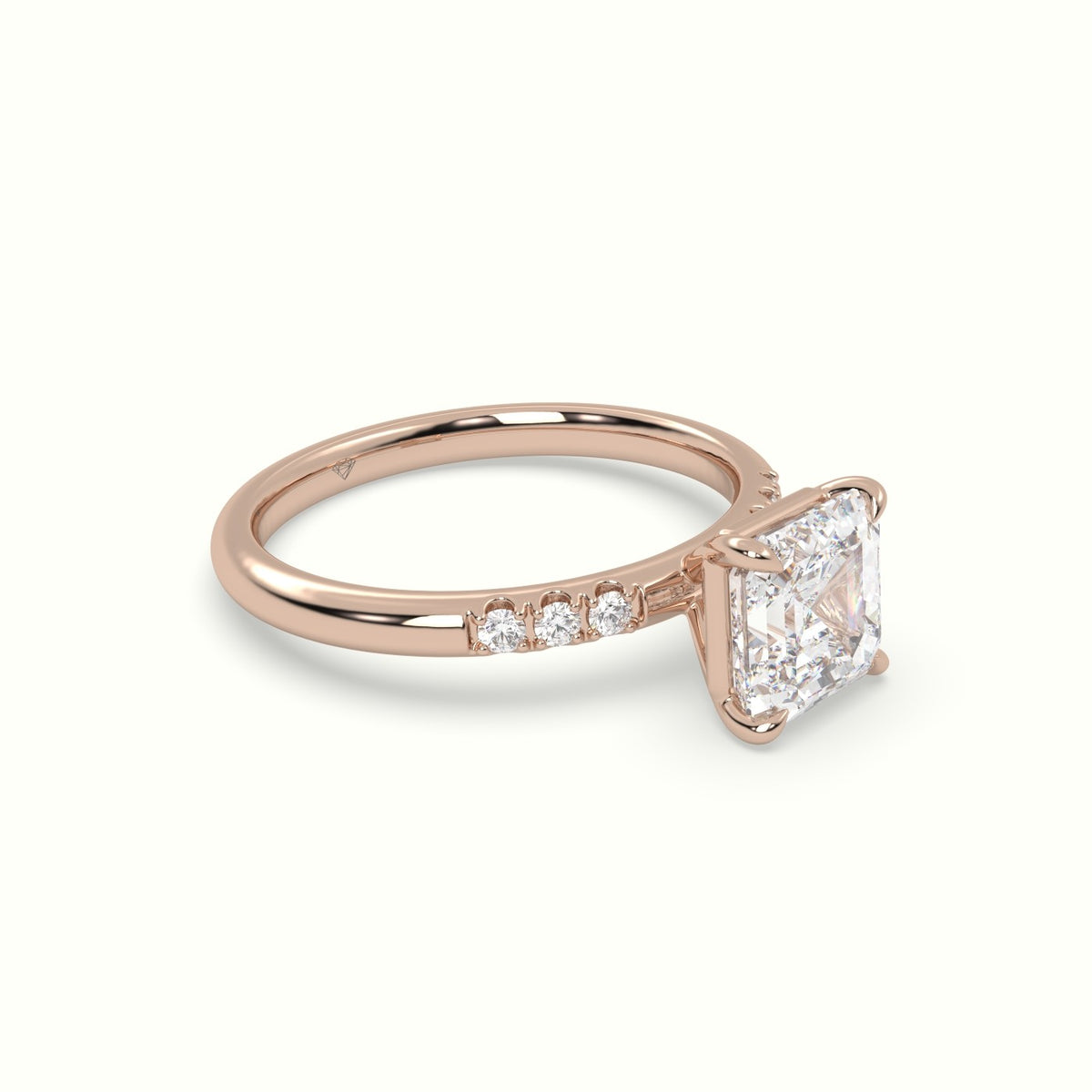 Asscher Cut Diamond Pave Engagement Ring — Rose Gold