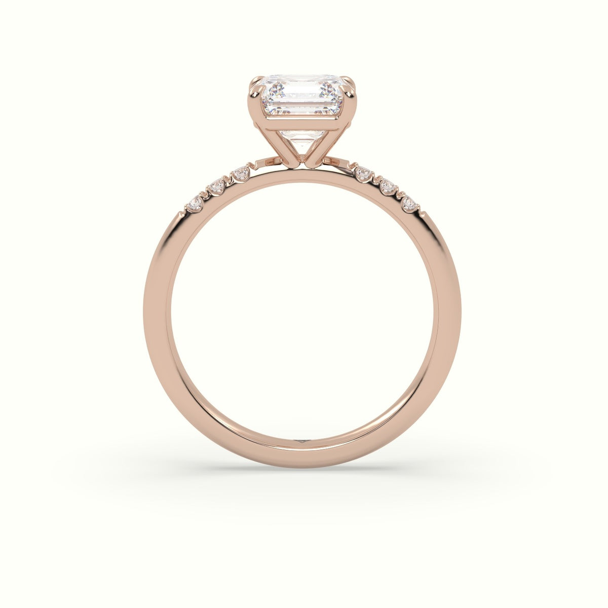 Asscher Cut Diamond Pave Engagement Ring — Rose Gold