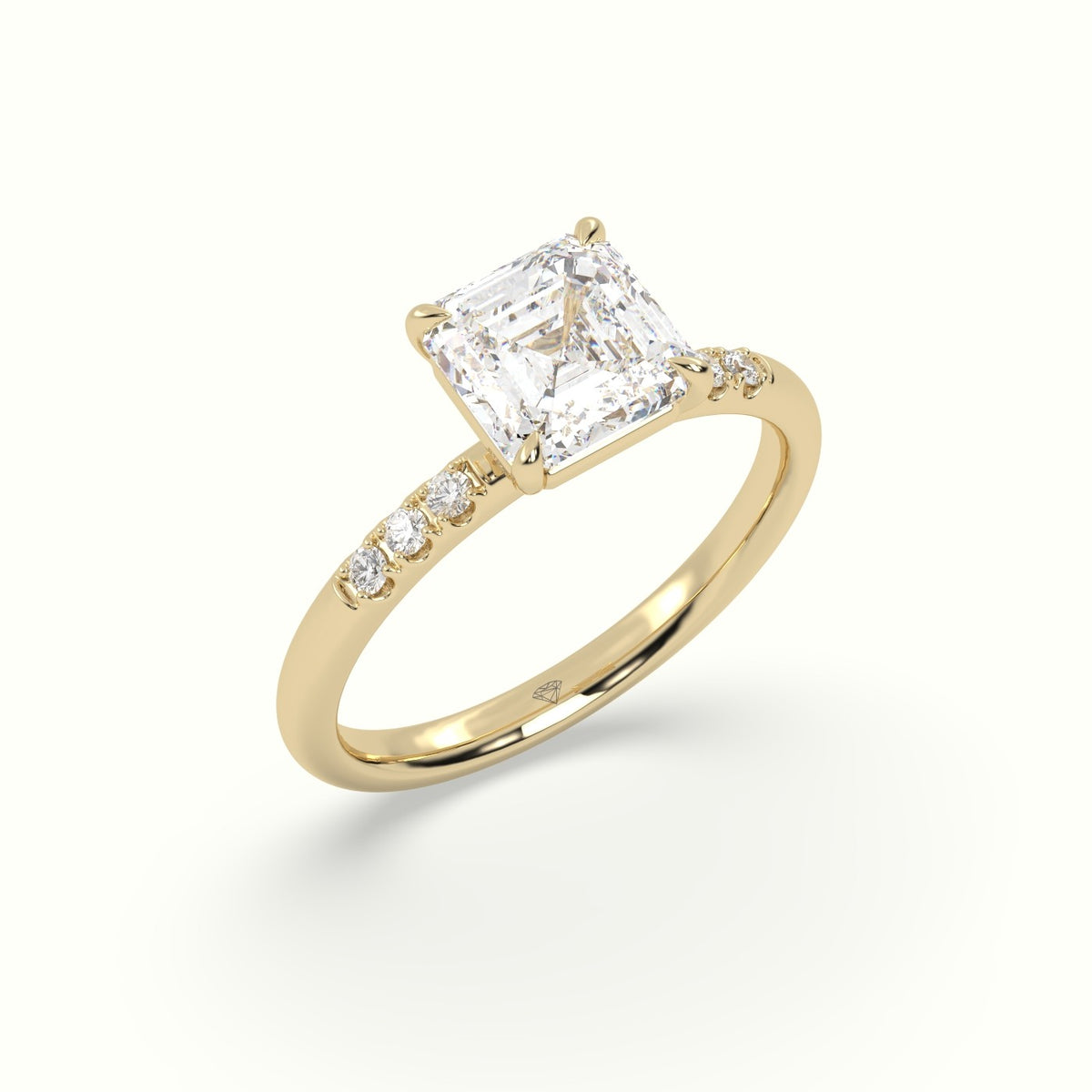 Asscher Cut Diamond Pave Engagement Ring — Yellow Gold