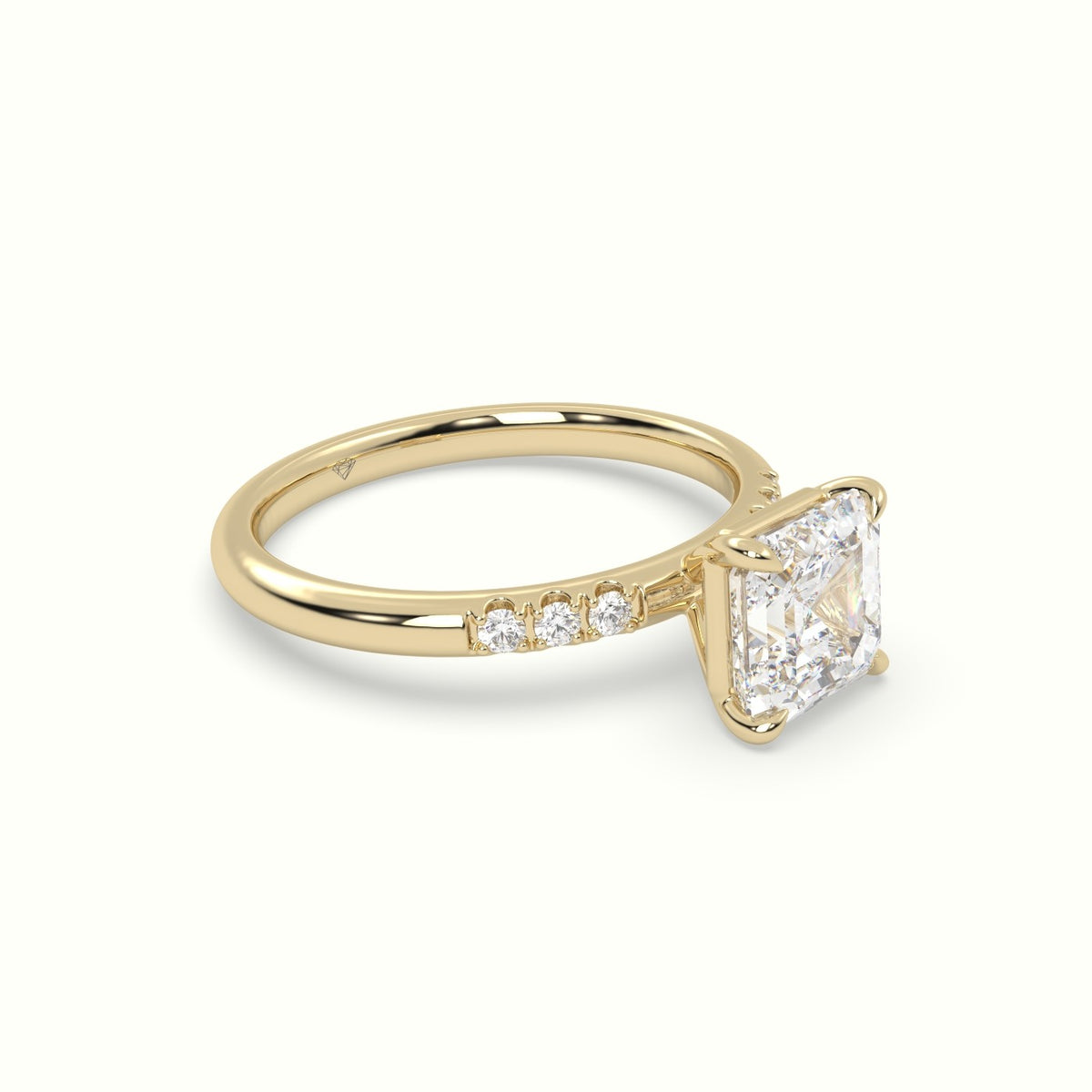 Asscher Cut Diamond Pave Engagement Ring — Yellow Gold
