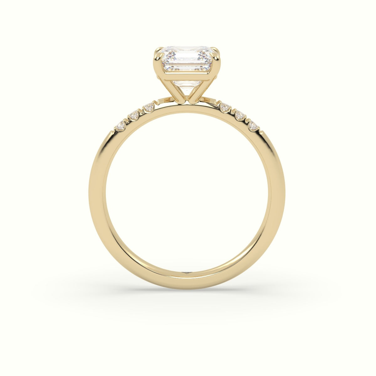 Asscher Cut Diamond Pave Engagement Ring — Yellow Gold