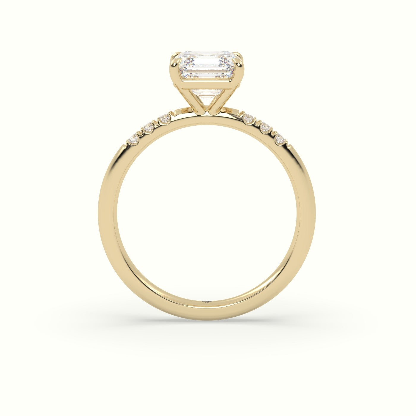 Asscher Cut Diamond Pave Engagement Ring — Yellow Gold