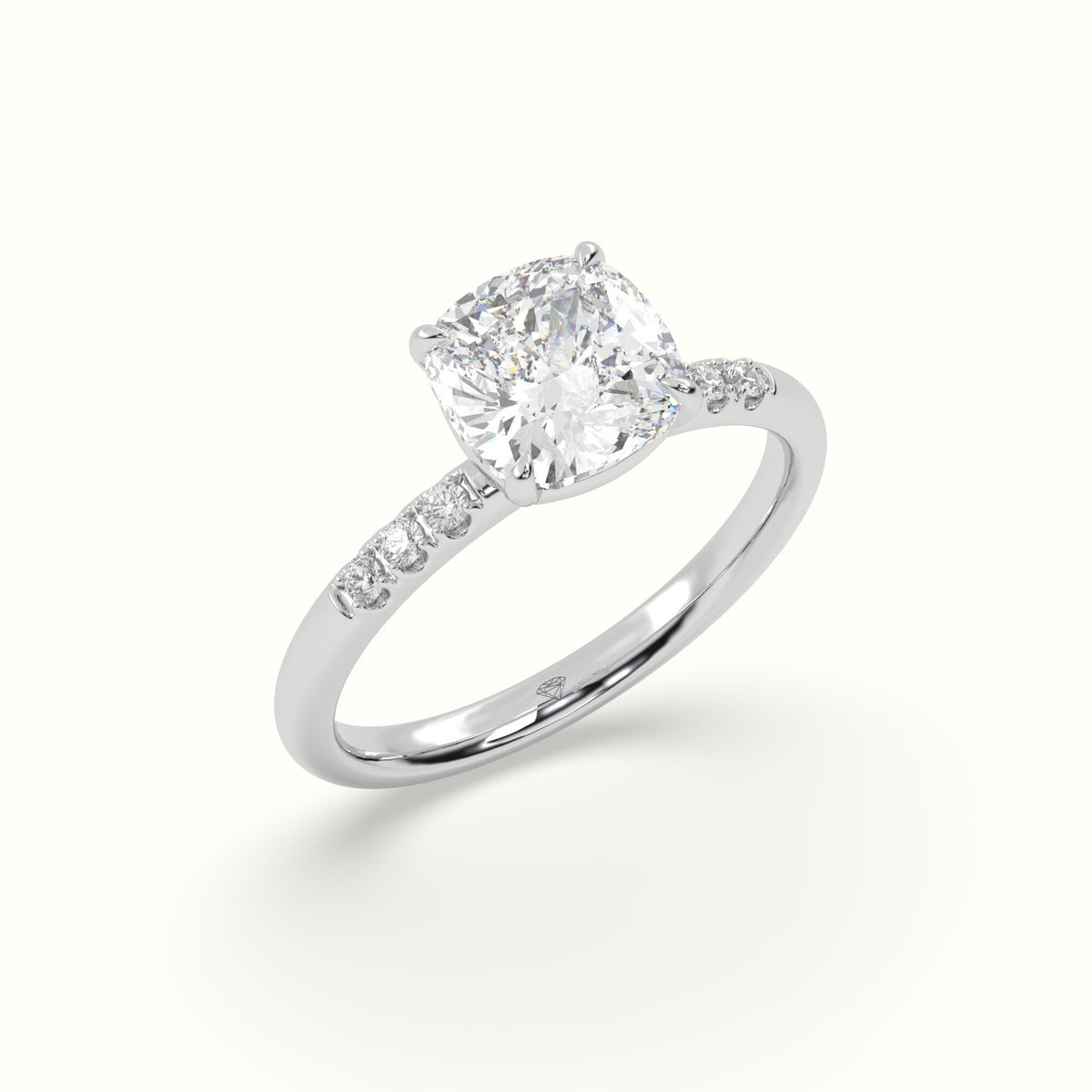 Cushion Cut Diamond Pave Engagement Ring — White Gold