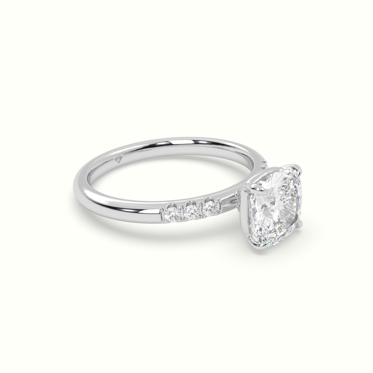 Cushion Cut Diamond Pave Engagement Ring — White Gold