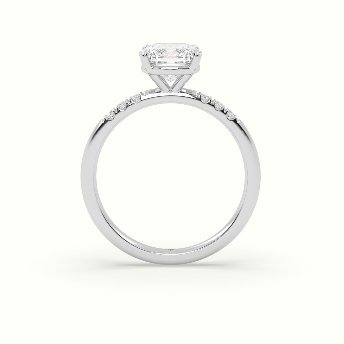 Cushion Cut Diamond Pave Engagement Ring — White Gold