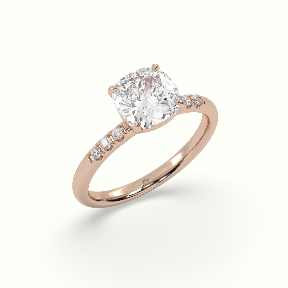 Cushion Cut Diamond Pave Engagement Ring — Rose Gold