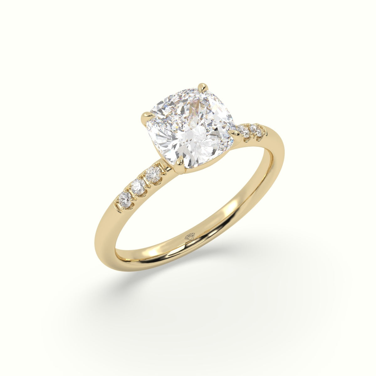Cushion Cut Diamond Pave Engagement Ring — Yellow Gold