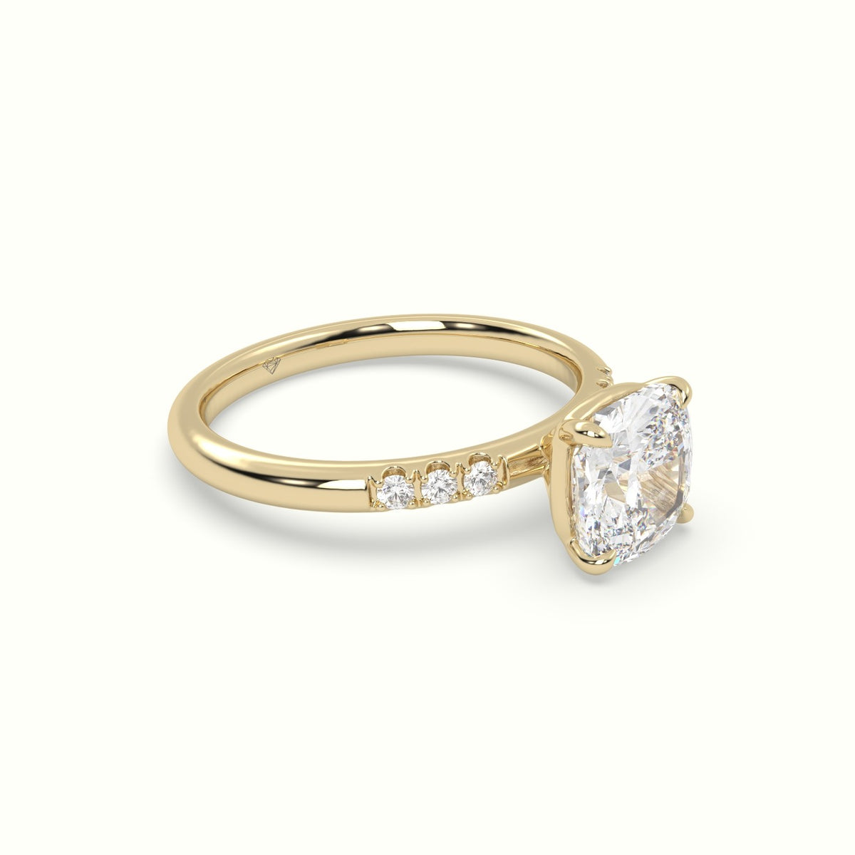 Cushion Cut Diamond Pave Engagement Ring — Yellow Gold