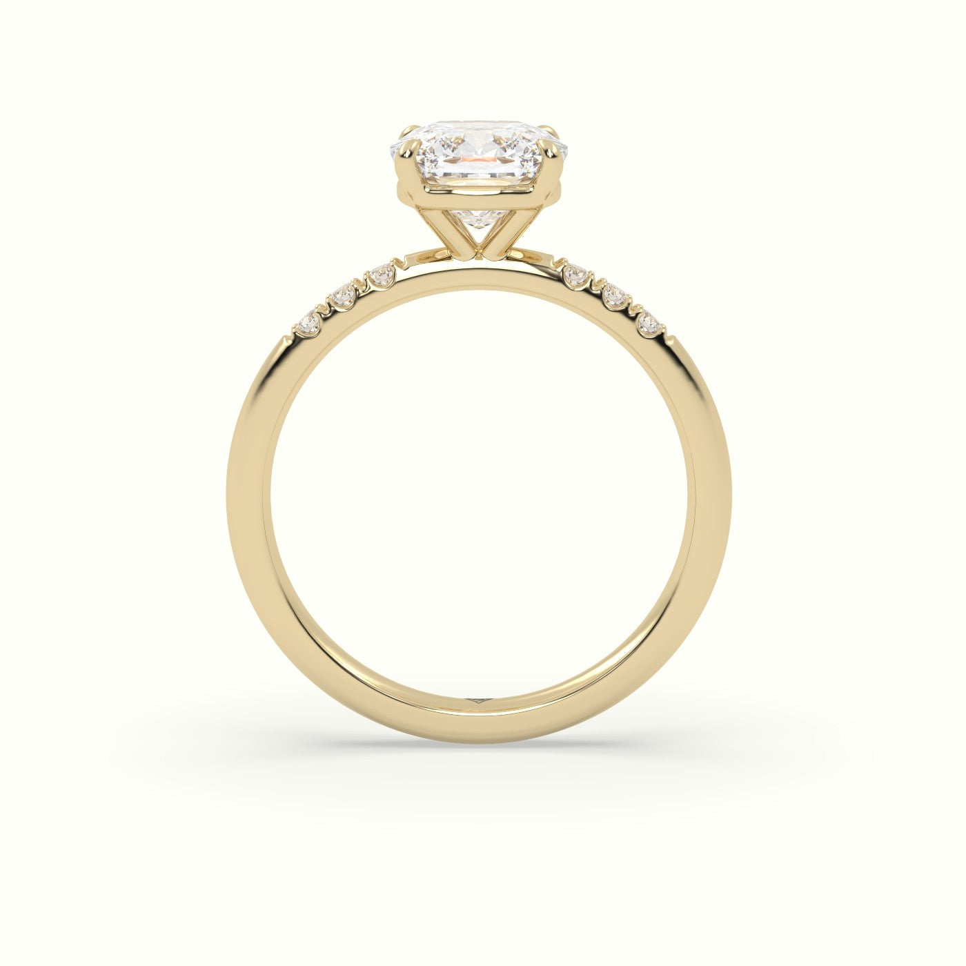 Cushion Cut Diamond Pave Engagement Ring — Yellow Gold