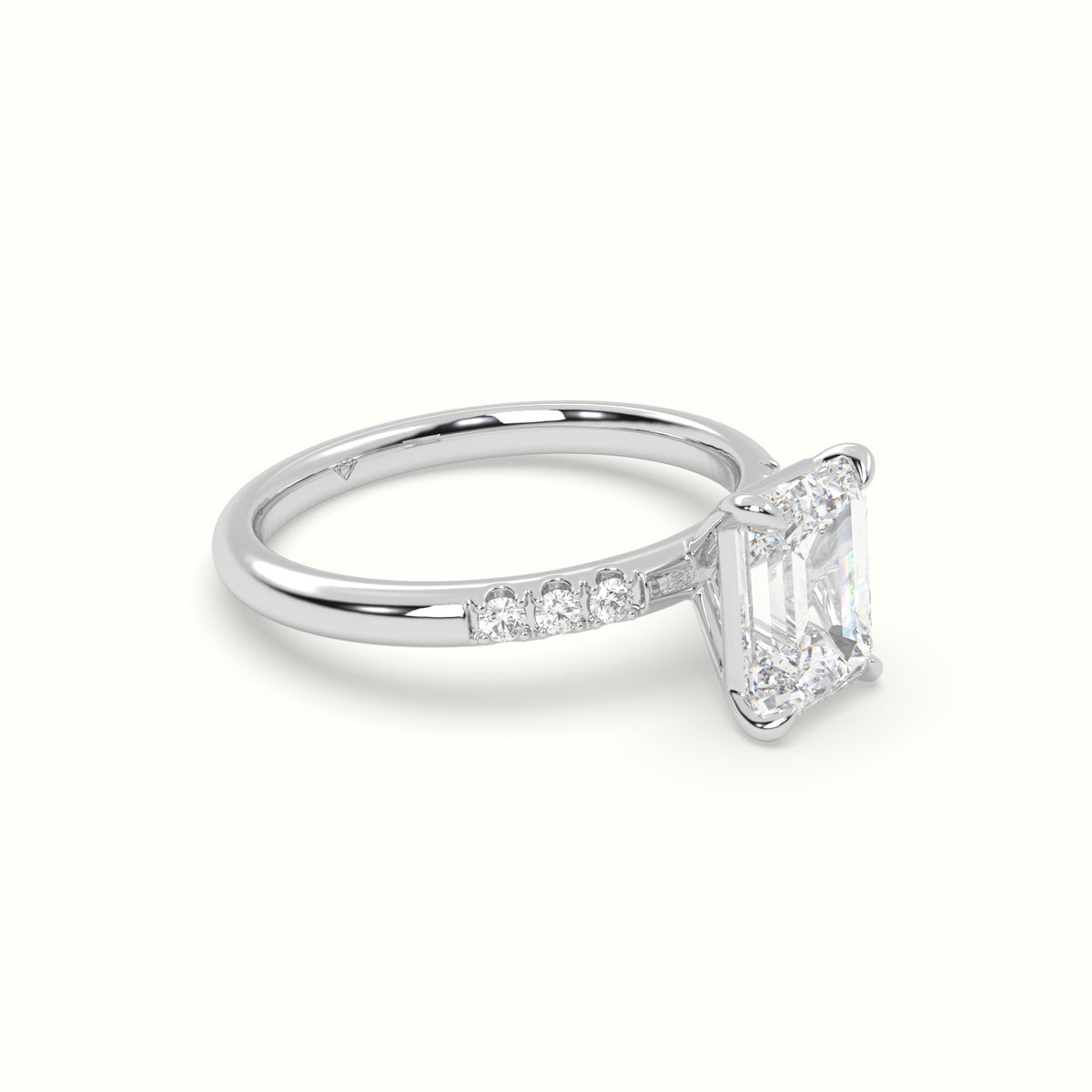Emerald Cut Diamond Pave Engagement Ring — White Gold