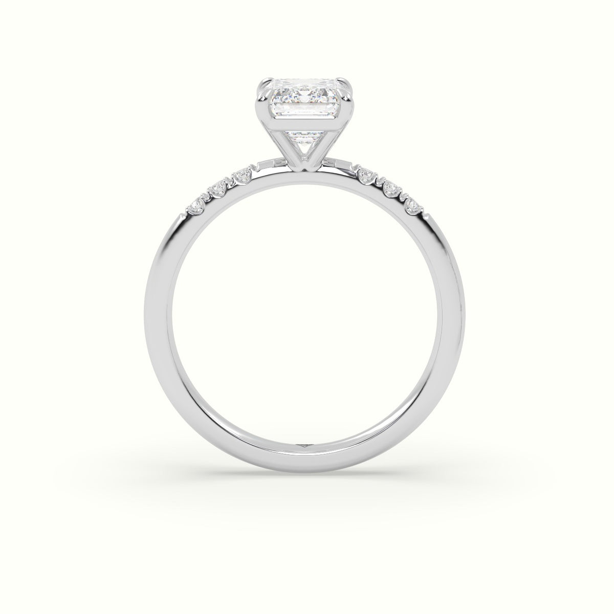 Emerald Cut Diamond Pave Engagement Ring — White Gold