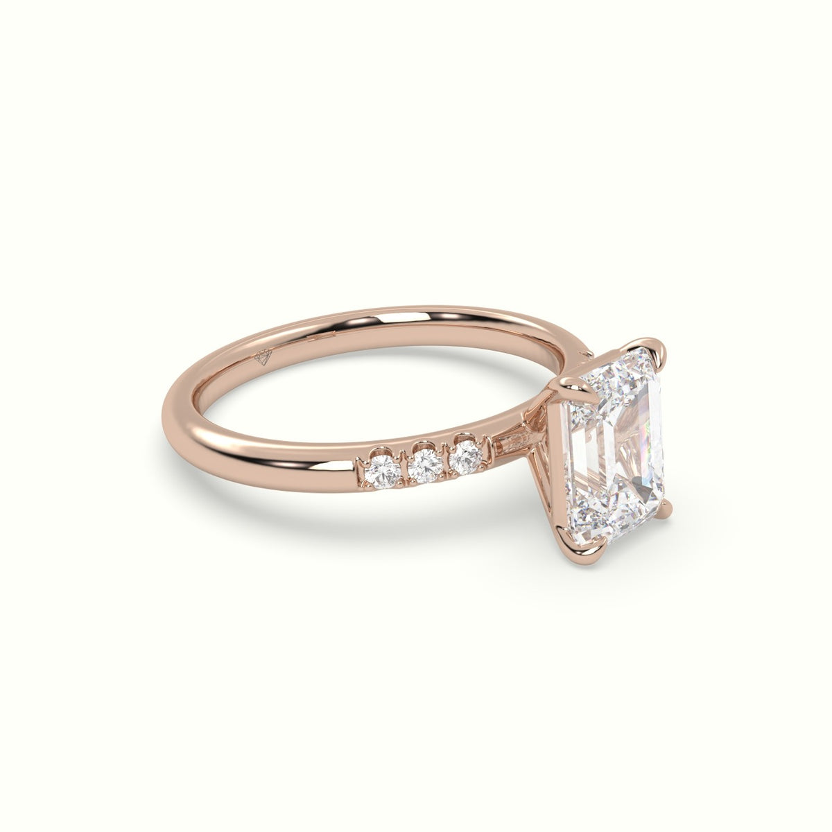 Emerald Cut Diamond Pave Engagement Ring — Rose Gold