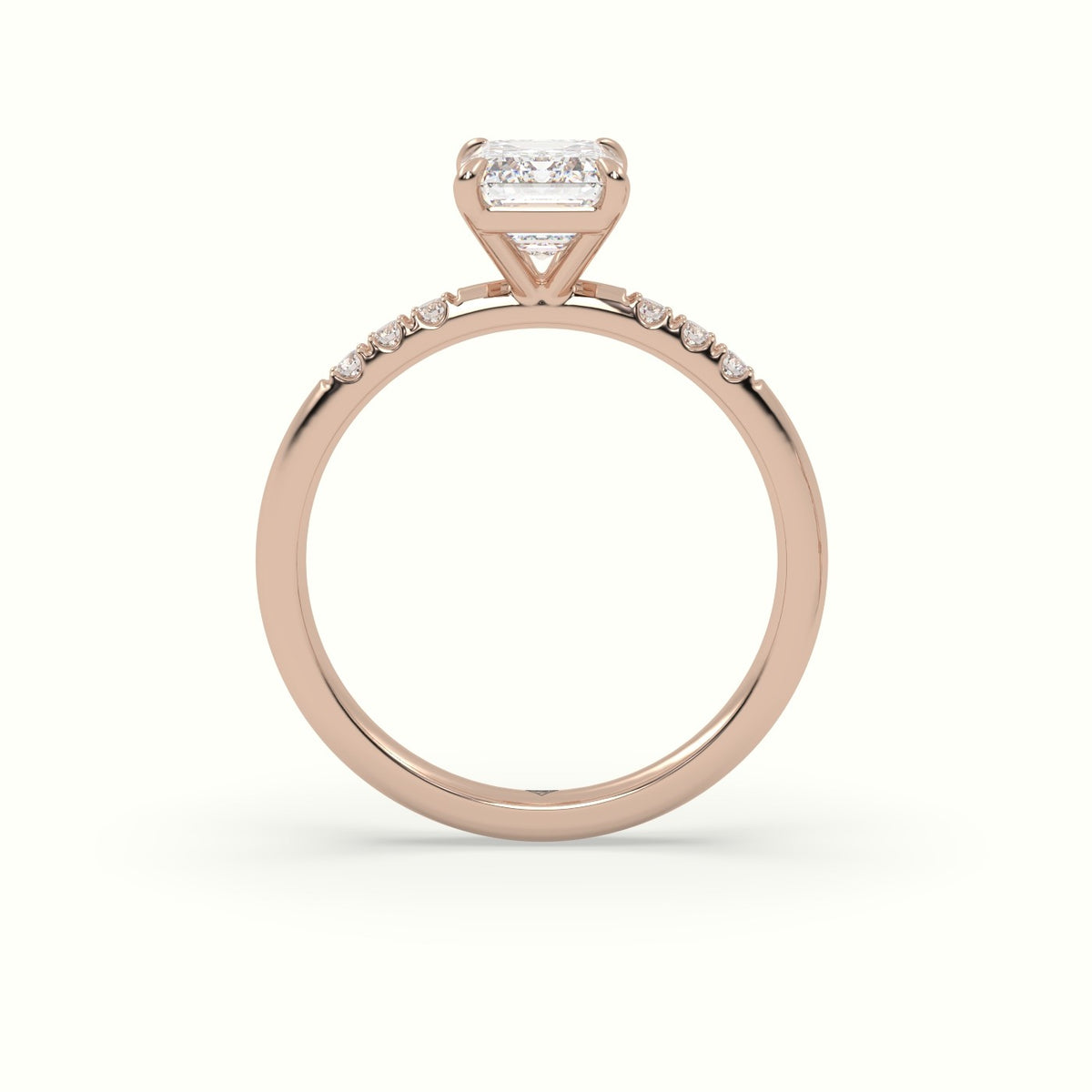 Emerald Cut Diamond Pave Engagement Ring — Rose Gold