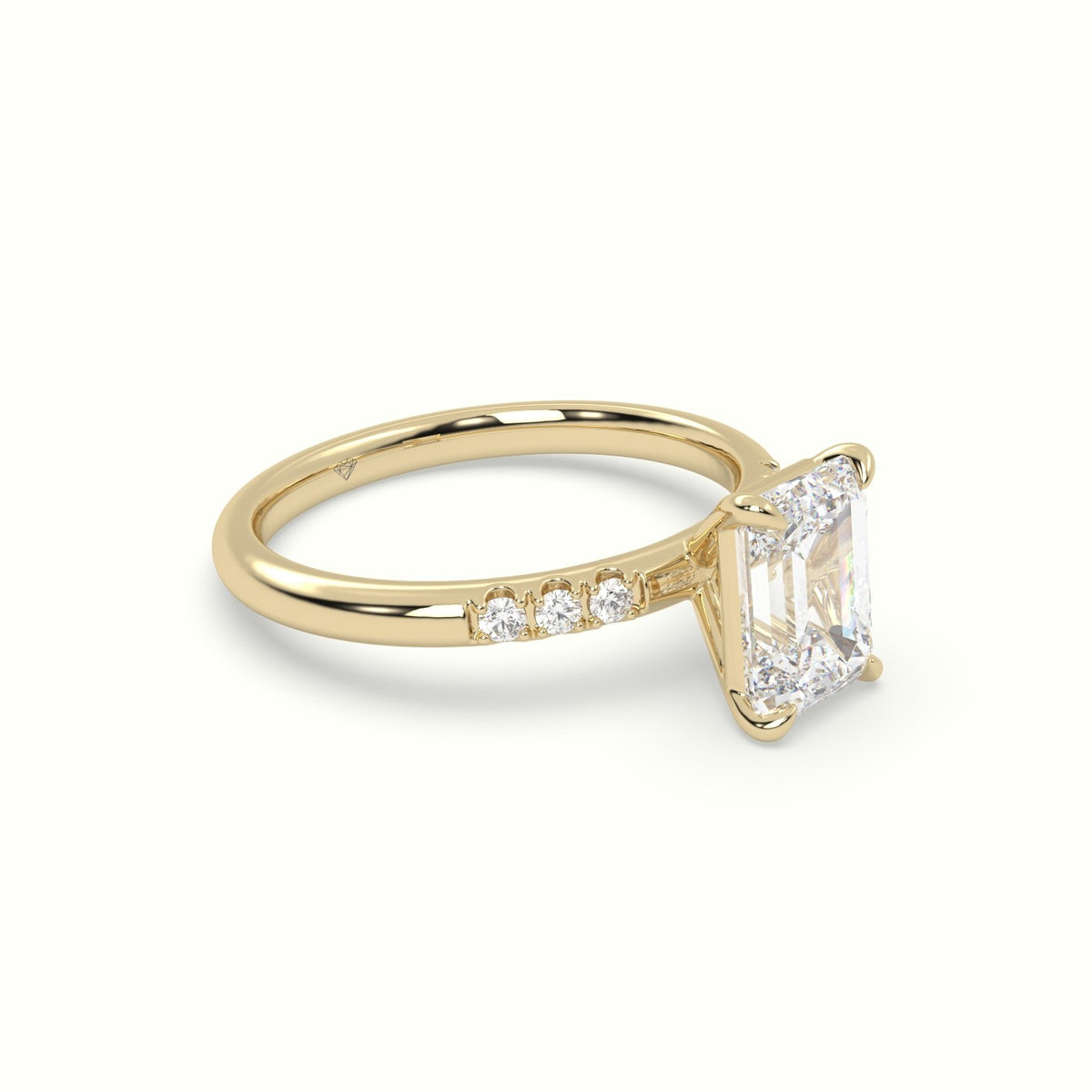 Emerald Cut Diamond Pave Engagement Ring — Yellow Gold