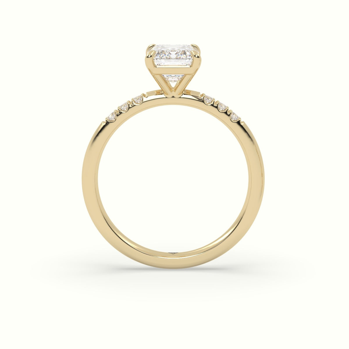 Emerald Cut Diamond Pave Engagement Ring — Yellow Gold