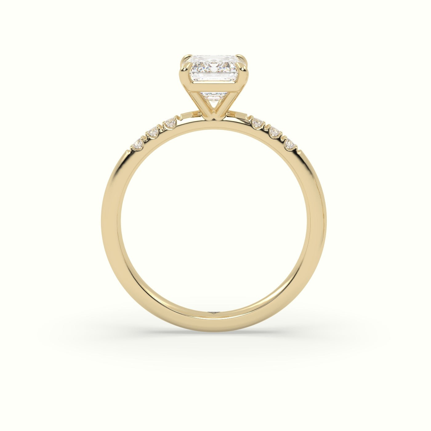 Emerald Cut Diamond Pave Engagement Ring — Yellow Gold