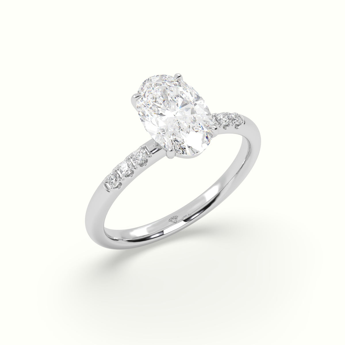 Oval Cut Diamond Pave Engagement Ring — White Gold